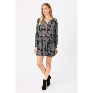 Xhilaration Black Paisley Print Long Sleeve Dress, Size M